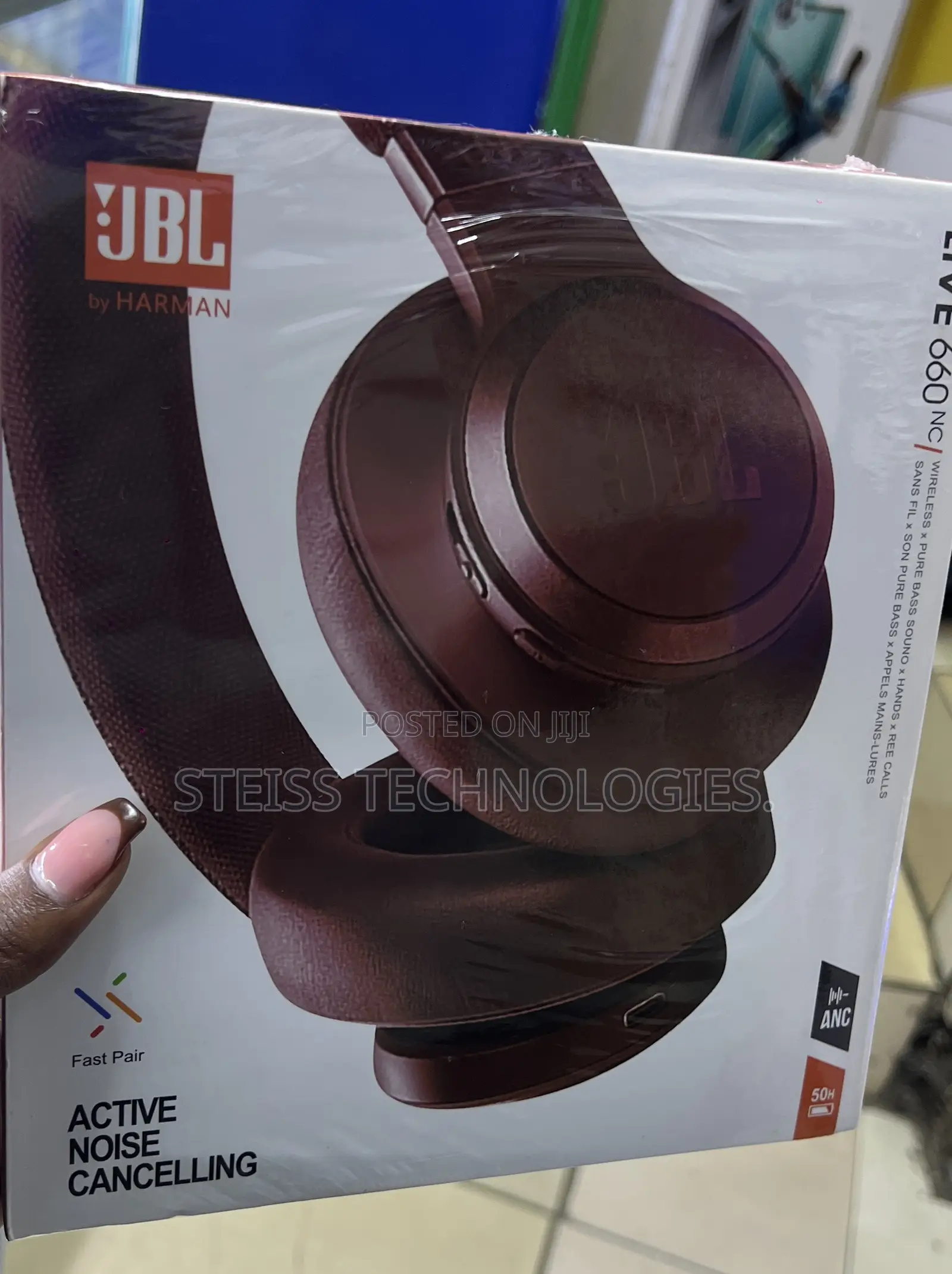 Maroon JBL Bluetooth Headsets.