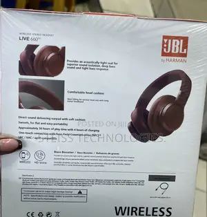 Maroon JBL Bluetooth Headsets.