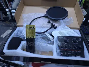 Condenser Kit V8 Podcast Microphone With Sound Card and Clamp Stand