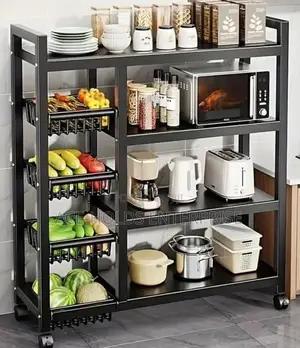 Multifunctional Strong Metallic Kitchen Rack - Movable Lock Wheels