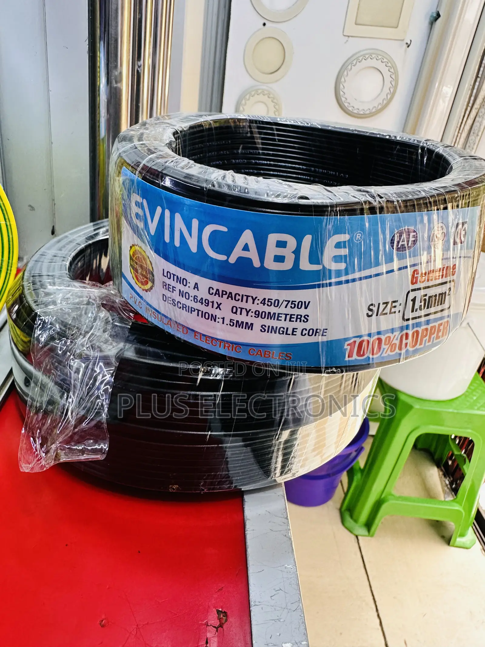 Evincable Black Single Core Wire 1.5mm – 90 MTRS