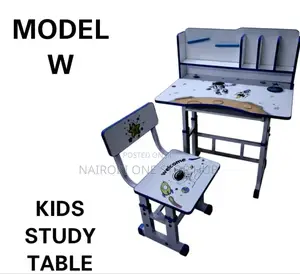 Model W" Kids' Study Table and Chair Set With a Space-Themed Print
