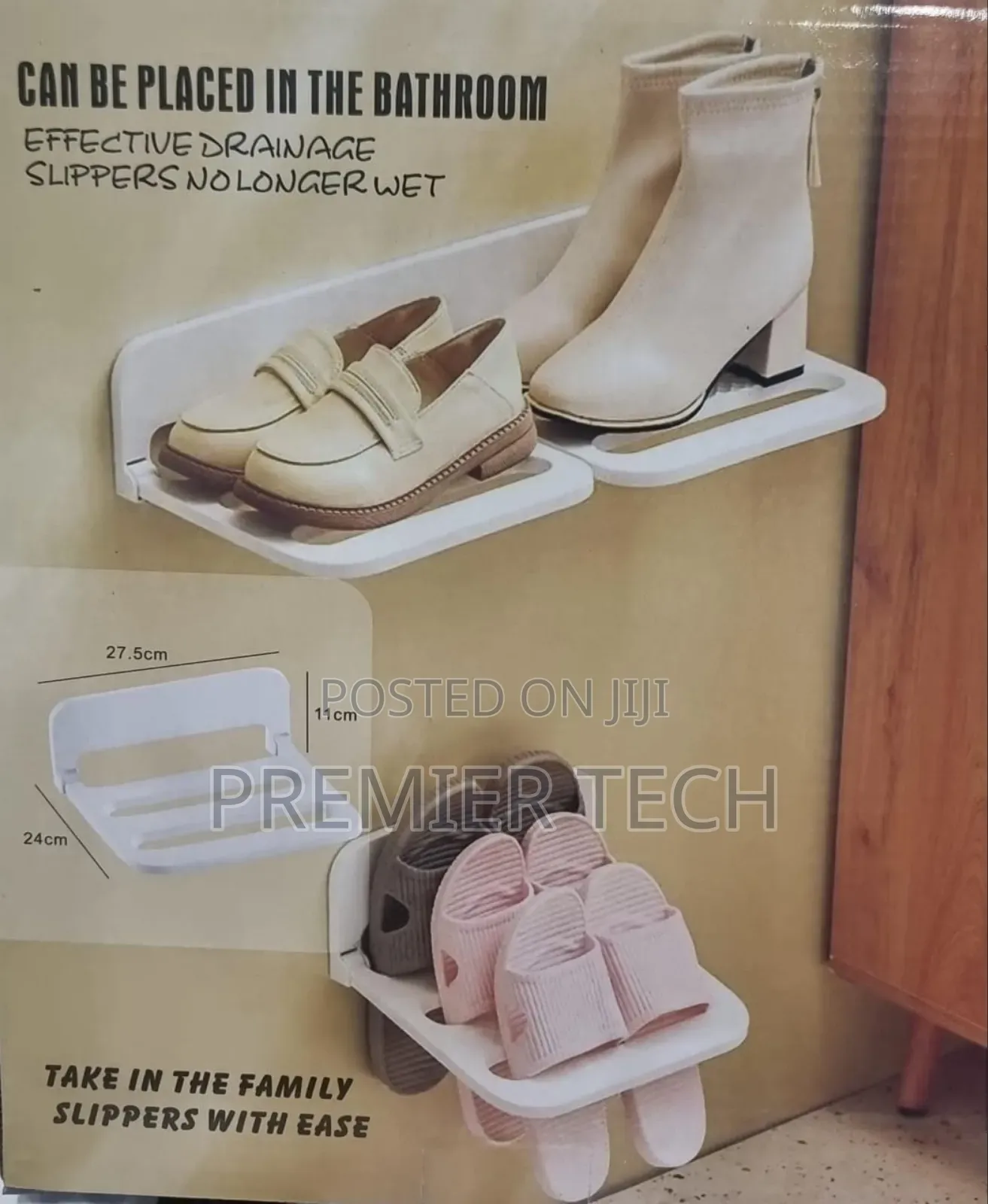 2in1 Adhesive Wall Mounted Folding Bathroom Slippers and Crocs Storage