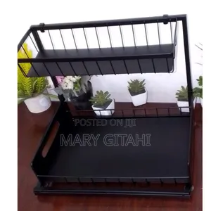*2 Tier Metallic Sliding Pull Out Cabinet Organizer Rack
