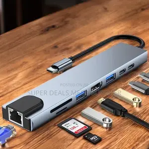 Multi Function 8-in-1 Usb C Hub Dock With Ethernet, Hdmi and Usb Ports