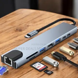 Space Efficient 8-in-1 Usb- C Hub Dock With Rj45, Hdmi and Usb Ports
