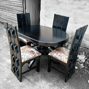 X Shaped Chairs Oval 4-Seater Dinning Table Set