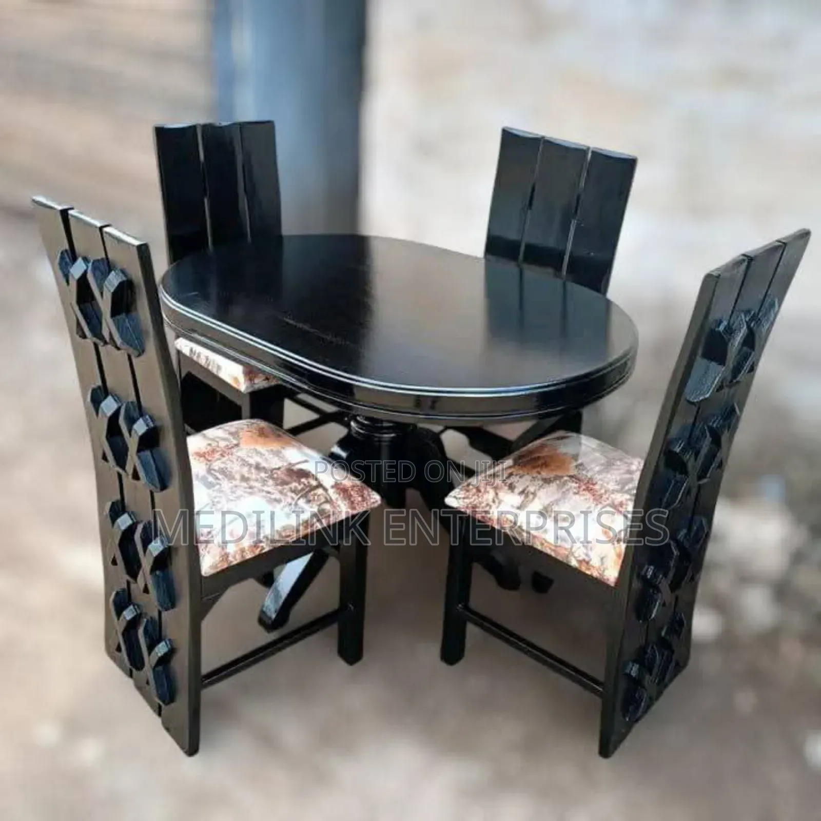 X Shaped Chairs Oval 4-Seater Dinning Table Set