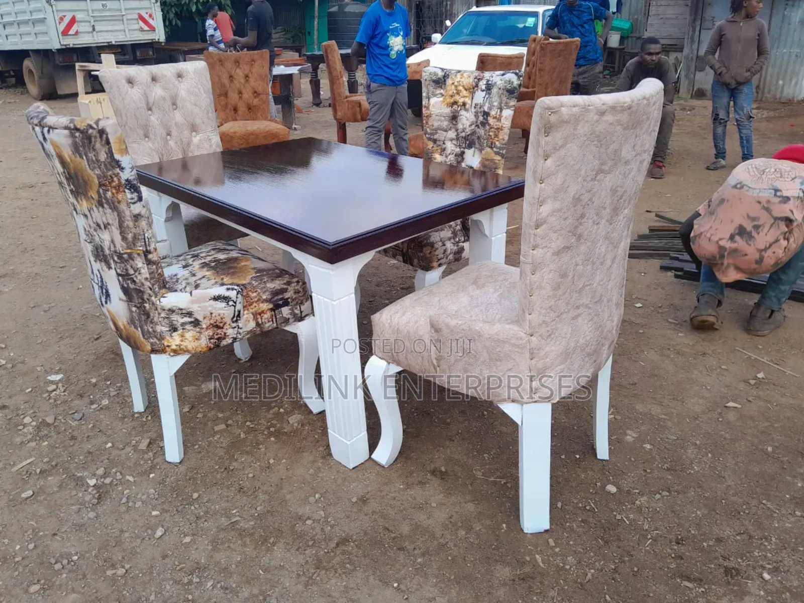 4-Seate Marble Upholstered Dinner Table