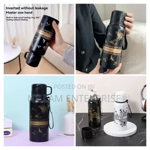 *600ml Capacity Black Flower Cup Vacuum Flask,