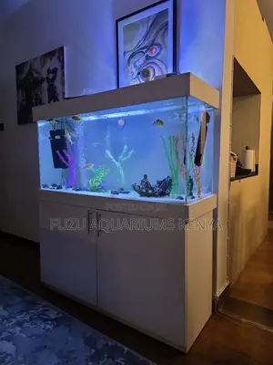 Luxury White Aquarium With Tall Cabinet Storage