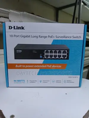 This Is a D-Link 10-Port Gigabit Long Range Poe+ Surveillance Switch.