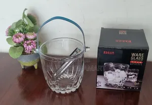 1l Heavy Glass Ice Cube Bucket With Stainless Steel Handle