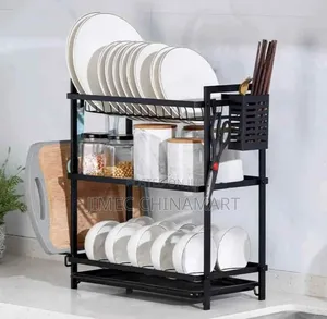 2-Tier All-Black Metallic Dish Rack