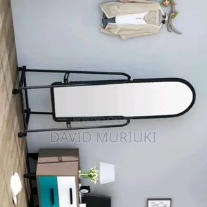 Black Full Length Dressing Mirror With Wheels and Shoes Rack