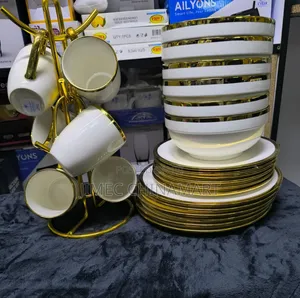 24pc Ceramic White Gold Dinner Set