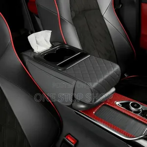 Black Leather Armrest Cushion With Cup/Phone Holder,Tissue Dispenser