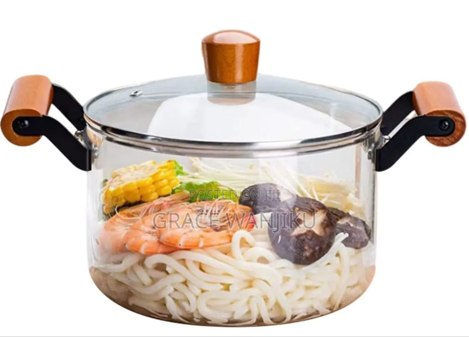 *2 Wooden Handle High Boron Heavy Borosilicate Glass Cookware