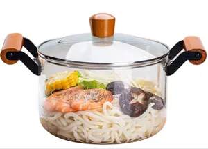 *2 Wooden Handle High Boron Heavy Borosilicate Glass Cookware
