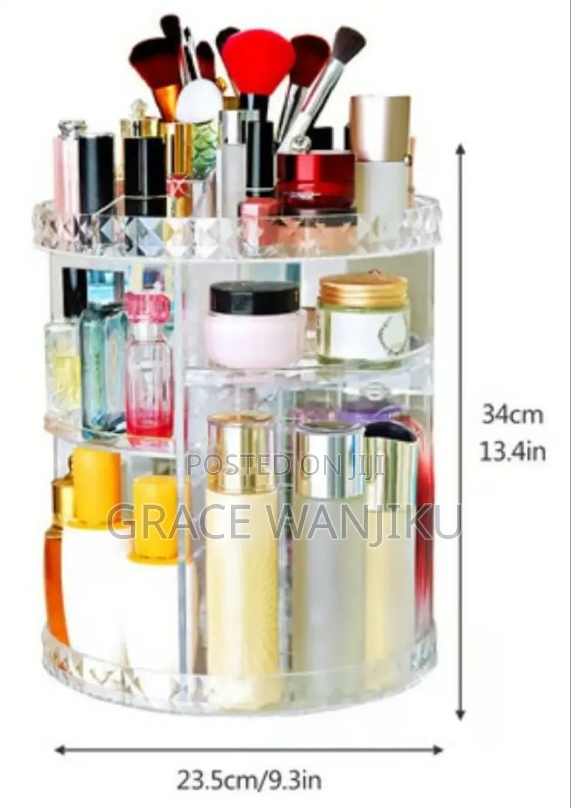 Clear Acrylic 3600 Rotating Diamond Pattern Cosmetic Organizer