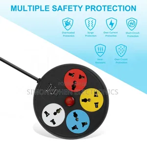 Round Extension  Cord With 4 Sockets Outlets