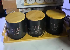 3 PCS Set 800 Ml Canister Ceramic With Bamboo Stand