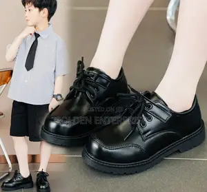 Kids Boys Black School Shoes 26-38