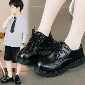 Black Boys Leather School Shoes 26-38