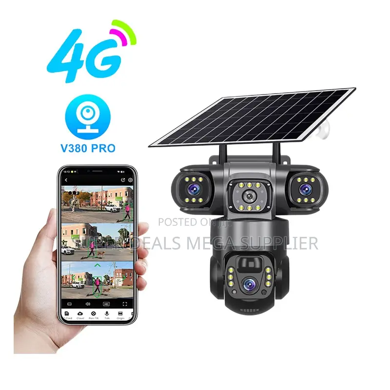 High Quality Build V380 Pro 12mp 4g PTZ Triple Lens Solar CCTV Camera
