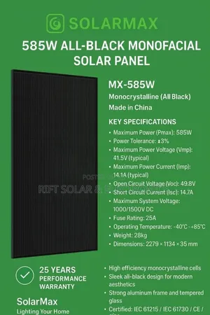 585 Watts Solarmax Monocrystalline Solar Panel
