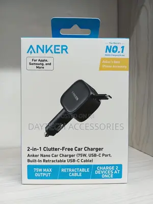 Anker Nano Car Charger 75w Usb-C Port Built-in Retractable Usb-C Cable