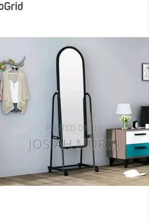 Black Full Length Dressing Mirror With Wheels and Shoes Rack