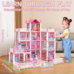 Doll House Set For Girls, Princess House Toys With Doll Furniture