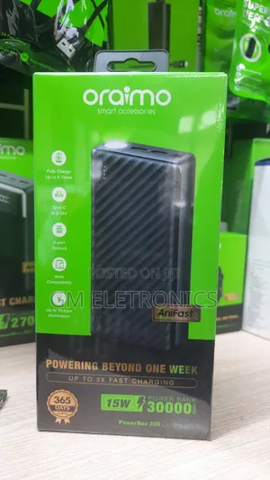 30000mah Portable Power Bank Opb-1301 With Torch- Black.