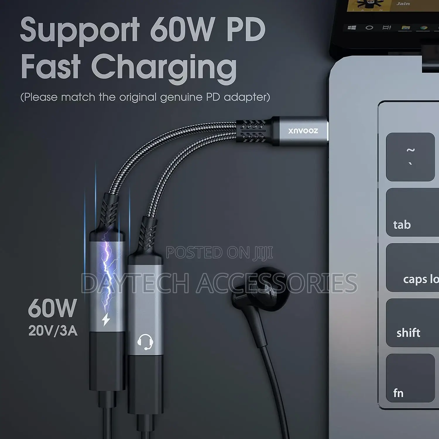 2-in-1 Dual Type C Cable Adapter With Pd 60w Fast Charging.