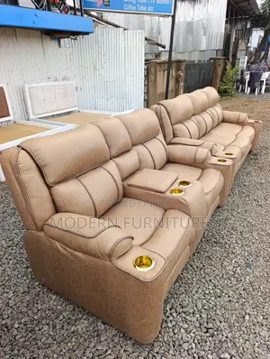 Brown 5 Seater Semi Recliner Sofa