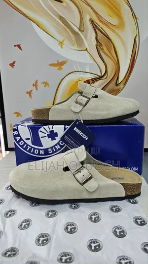 Original Birkenstock Boston Classic Taupe Suede Clogs - Beige
