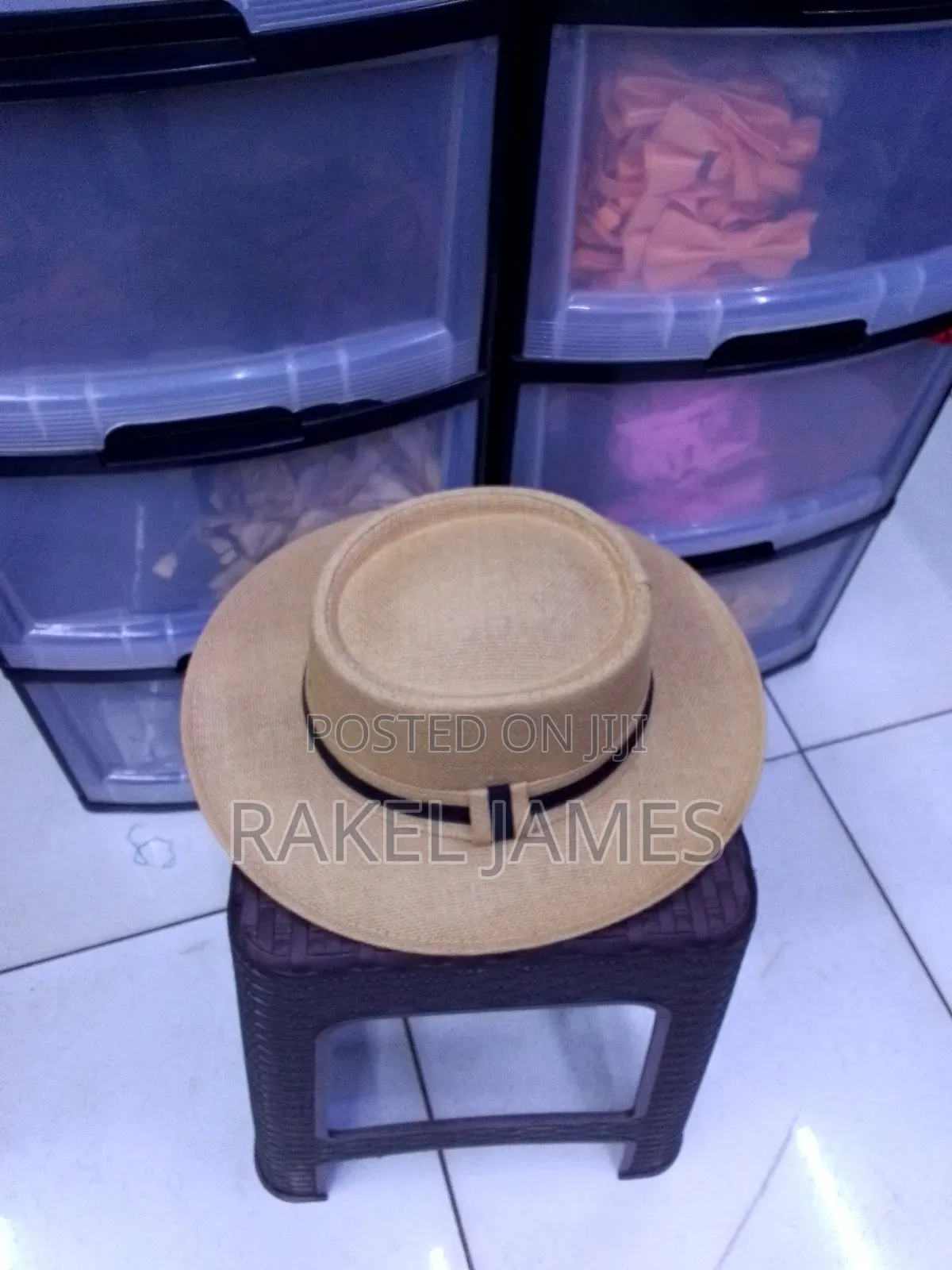 Beige Boater Hat.