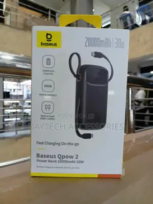 Baseus Qpow2 20000mah Powerbank 30w Built-in Dual Type-C Cable - Black