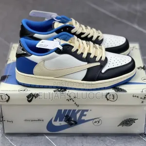 Jordan 1 Travis Scott. Fragment Air Blue Leather Shoes
