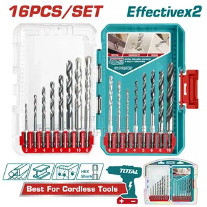 Drill Bits Total 16 Pc Metal, Masonry and Wood Drill Bits Set Assorted