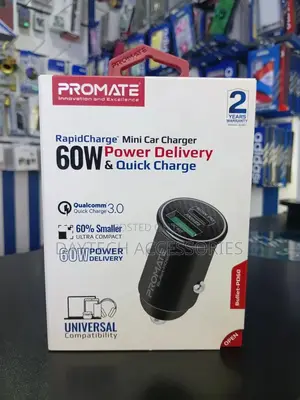 Promate Bullet-Pd60 Rapidcharge Mini Car Charger With 60w Power.