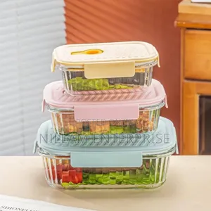 *3pcs Borosilicate Glass Ribbed Food Storage Containers With Lids