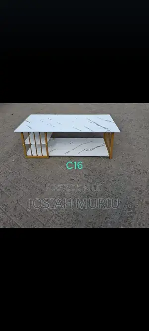 Modern White Faux Marble Coffee Table With Gold Frame.