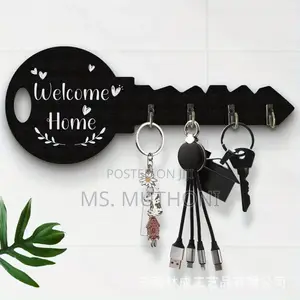Welcome Home" Wooden Key Holder With Hooks.