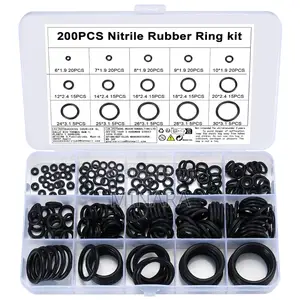 200 Pcs, O-Ring Seals, 15 Sizes, Nitrile Rubber Gasket Washers