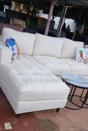 A Cream L-Shape Bubble Fabric Sofa