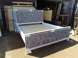 Mocket Bed ( Gray ,Fabric and a White Frame )
