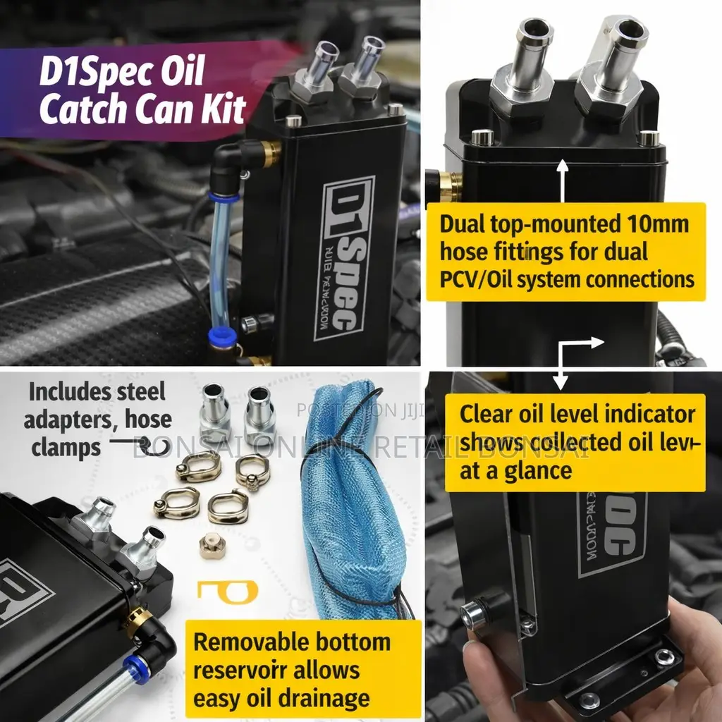 D1spec Universal Oil Catch Can Kit for PCV Engine System