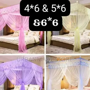 Nets-Pink Purple Cream Mosquito Net 4 Stand Rail – 4×6 5×6 6×6 Sizes